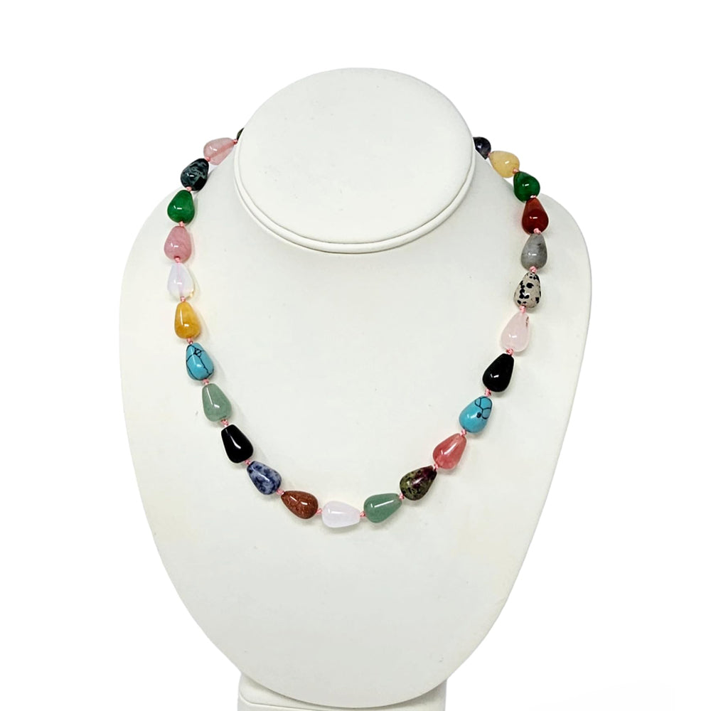Multicolor Round Teardrop Gemstone Necklace