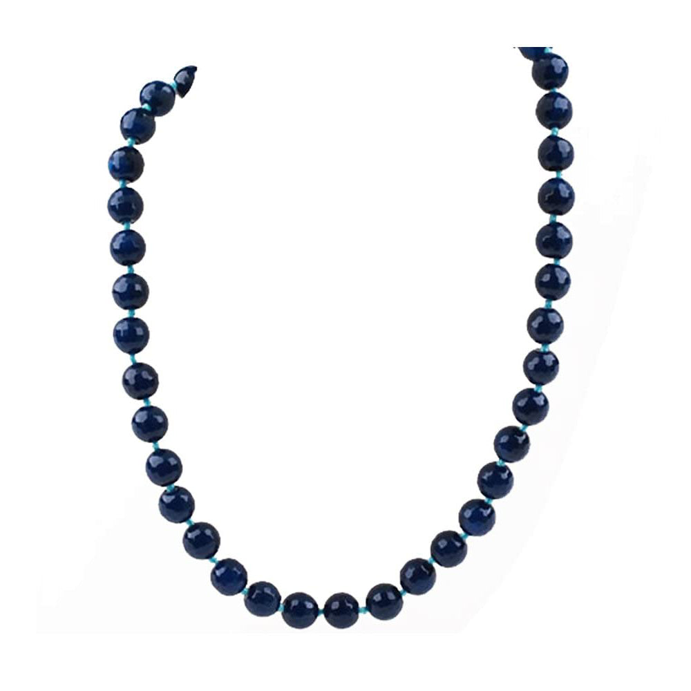 Blue Agate 10mm Round Gemstone Beaded Necklace
