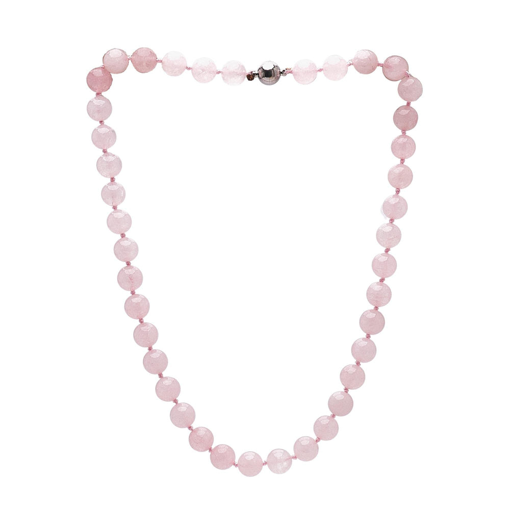 Pink Rose Quartz 10mm Round Gemstone Beaded Necklace