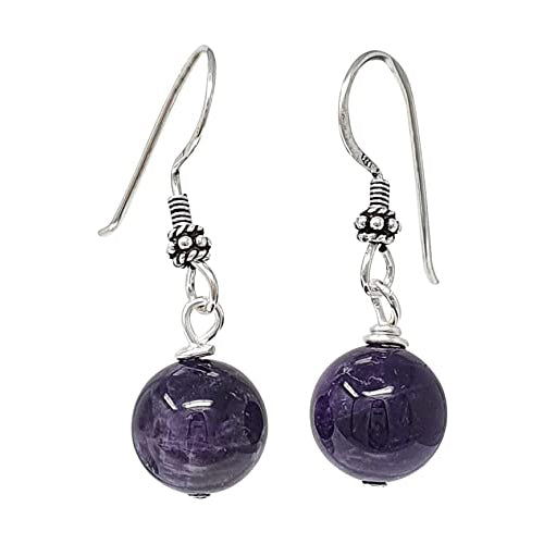 Women's Gemstone Earrings | 12mm Beads with Sterling Silver Dangle Design
