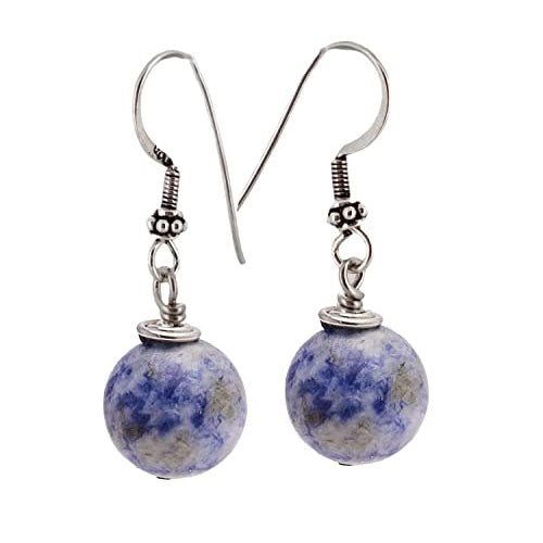 Women's Gemstone Earrings | 12mm Beads with Sterling Silver Dangle Design