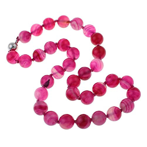 Pink Agate 12mm Gemstone Necklace on white Background