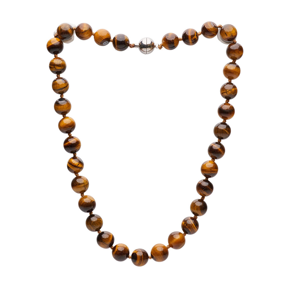 Tiger's Eye 12mm Gemstone Necklace on White Background