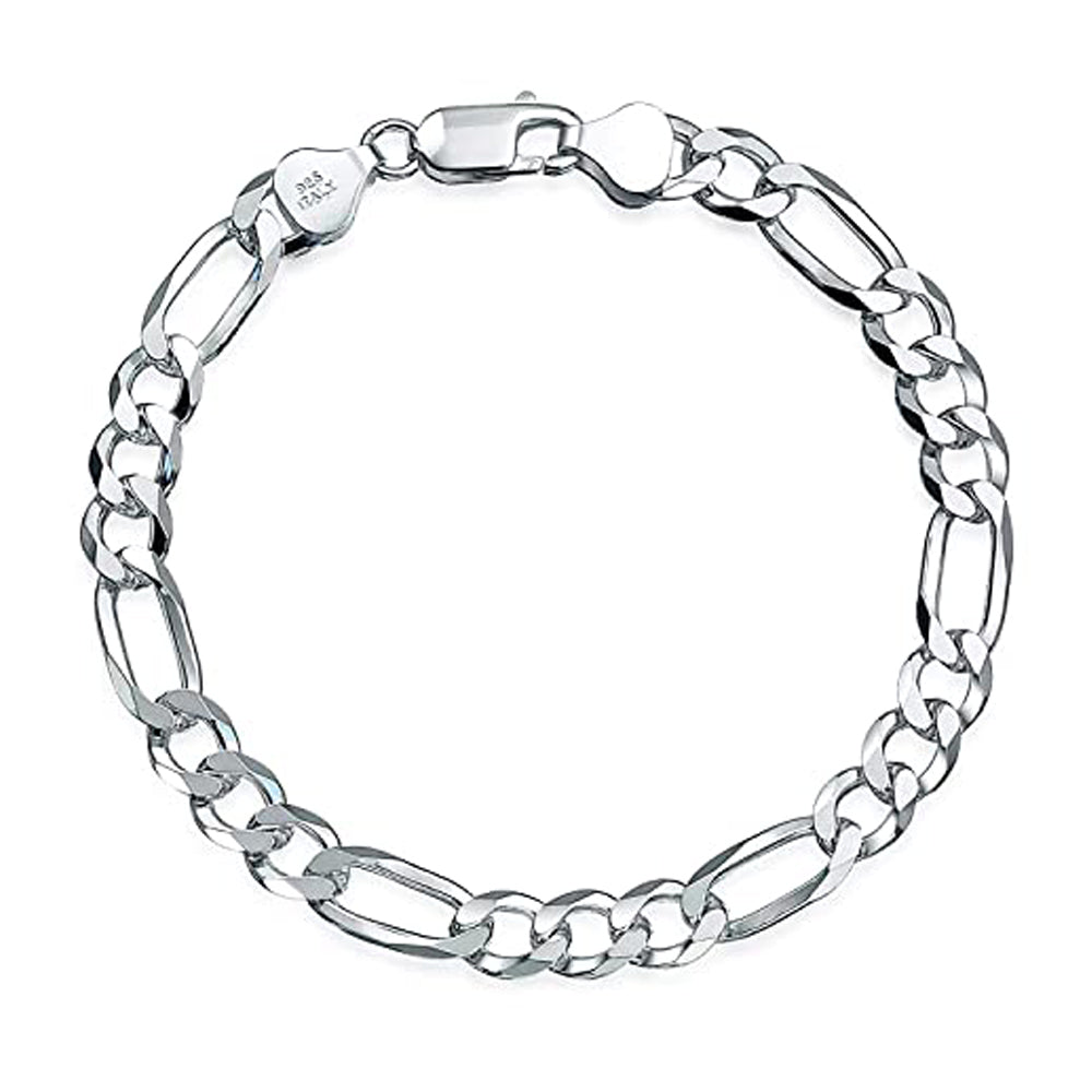 Solid Figaro Chain Bracelet for Men |8mm 925 Sterling Silver Bracelet - Lengths: 18.5cm, 19.5cm, 20cm, 21cm, 23cm
