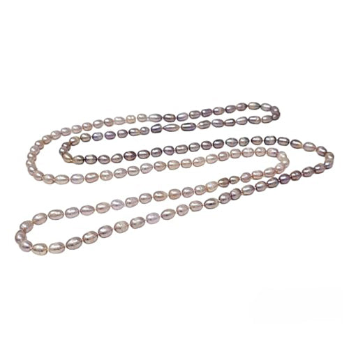 Women's Long Beaded Pearl Necklace | Natural Freshwater 8-9mm Baroque Pearls, 48 Inches, Multicolor Options in White, Black, Pink, and Grey