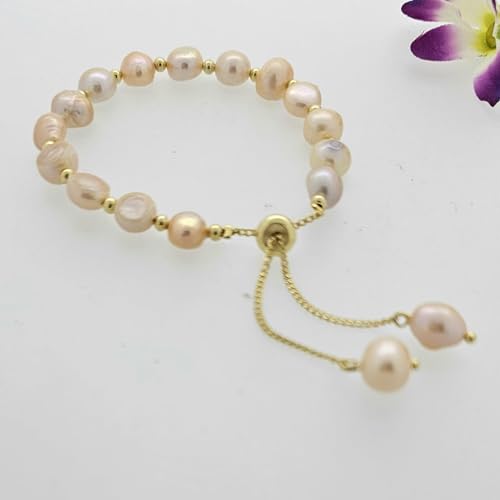 Handmade Womens 6-7mm Freshwater Pearl Bracelet | White Real Pearl Beaded Bracelet for Ladies Girls - Adjustable 5cm Extender