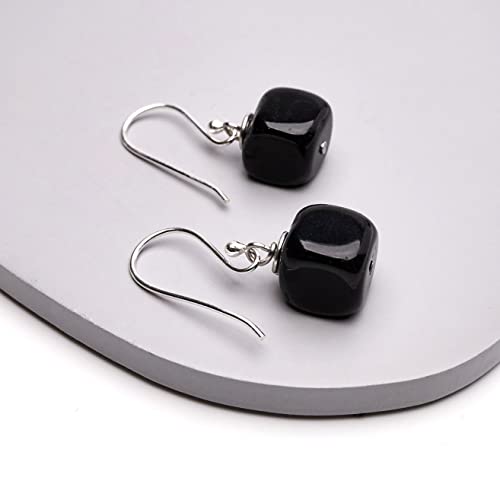 Black agate Cube Shape Gemstone Drop Earrings
