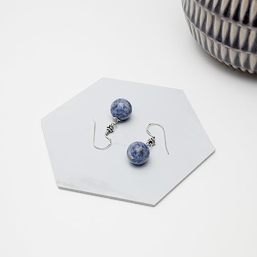 Women's Gemstone Earrings | 12mm Beads with Sterling Silver Dangle Design