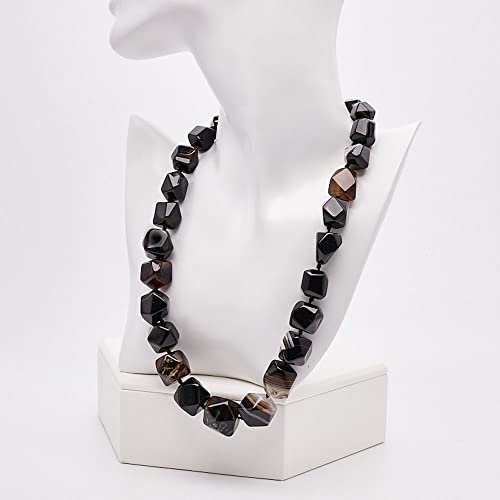 Women's Natural Gemstone Necklace | Chunky 14-18mm Faceted Black Agate Beads - Gift Boxed