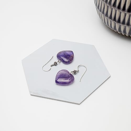 Heart-Shaped Gemstone Earrings | Handmade Sterling Silver Dangle Drop earrings - Jewelry for Women
