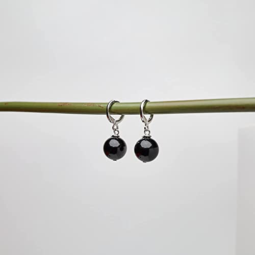 12mm Gemstone Bead Leverback Earrings Black Agate