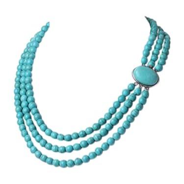 Triple Strand Turquoise Necklace | Handmade Artisan Jewelry with Blue Gemstones for Women