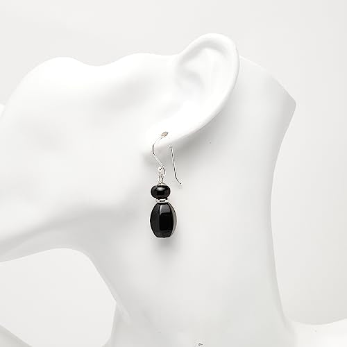 Dangle Drop Earrings Black Agate