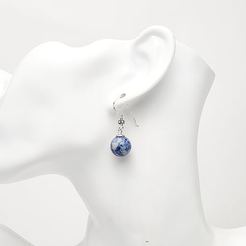Women's Gemstone Earrings | 12mm Beads with Sterling Silver Dangle Design