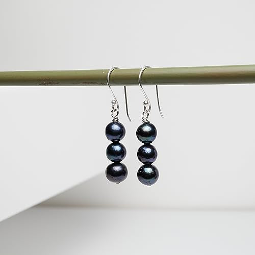 Women's Handmade Gemstone Triple Bead Earrings | Sterling Silver Drop Earrings with Elegant Design | Ideal Gift for Women