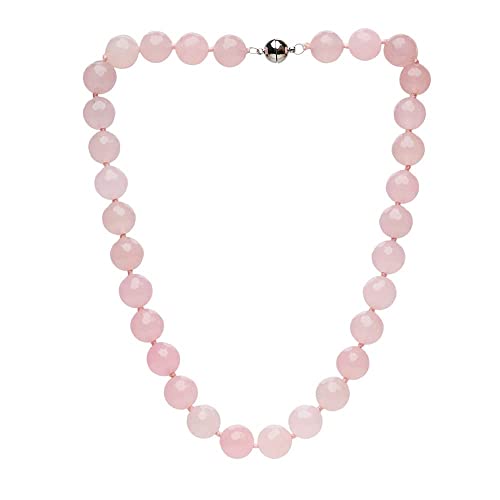 Rose Quartz 12mm Gemstone Necklace on white Background