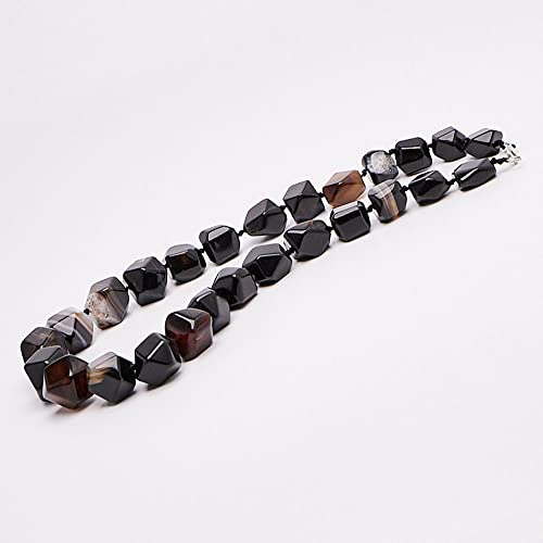 Women's Natural Gemstone Necklace | Chunky 14-18mm Faceted Black Agate Beads - Gift Boxed