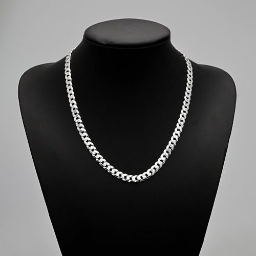 Men's Solid 925 Sterling Silver Chain Necklace | 6.2mm Curb Chain Available in Lengths 40cm to 70cm | High-Quality Italian Silver