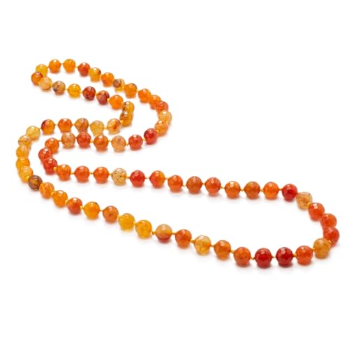 Orange Agate 10mm Gemstone Beaded Necklace 35 inch long