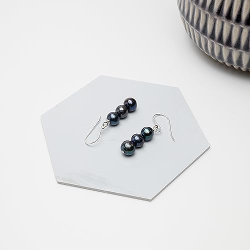 Women's Handmade Gemstone Triple Bead Earrings | Sterling Silver Drop Earrings with Elegant Design | Ideal Gift for Women