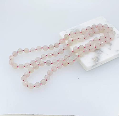 Rose Quartz 10mm Gemstone Beaded Necklace 35 inch long