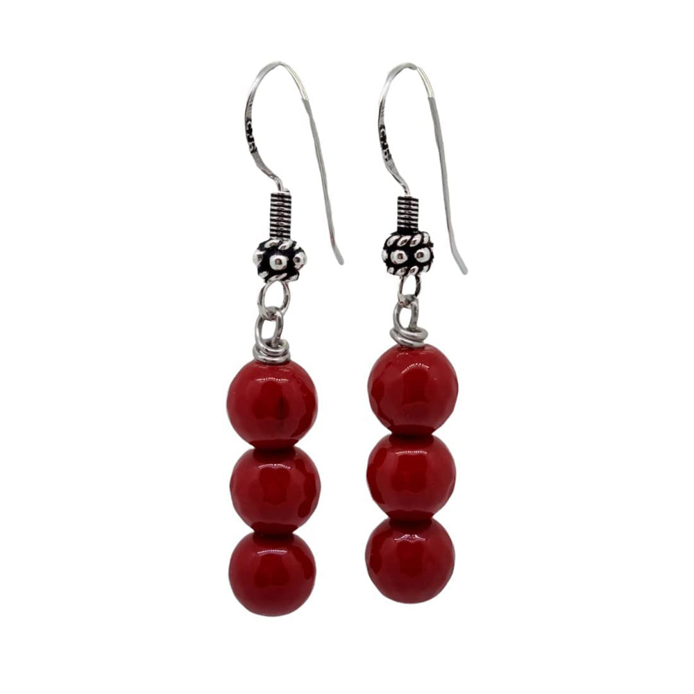 Women's Handmade Gemstone Triple Bead Earrings | Sterling Silver Drop Earrings with Elegant Design | Ideal Gift for Women