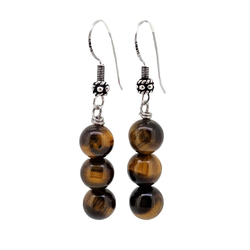 Women's Handmade Gemstone Triple Bead Earrings | Sterling Silver Drop Earrings with Elegant Design | Ideal Gift for Women