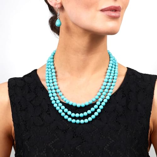 Triple Strand Turquoise Necklace | Handmade Artisan Jewelry with Blue Gemstones for Women