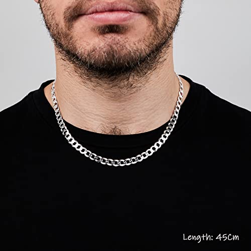 Men's Solid 925 Sterling Silver Chain Necklace | 6.2mm Curb Chain Available in Lengths 40cm to 70cm | High-Quality Italian Silver