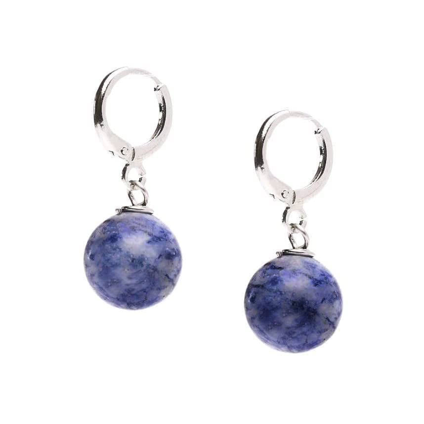 Blue Spots 12mm Gemstone Bead Leverback Earrings