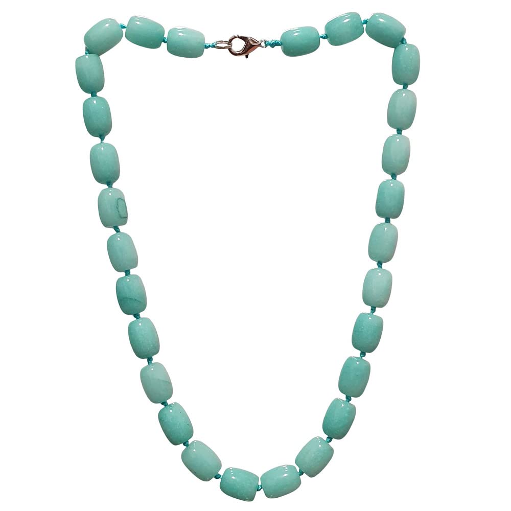 Aqua Blue 10x16mm Beaded Gemstone Necklace on a White Background