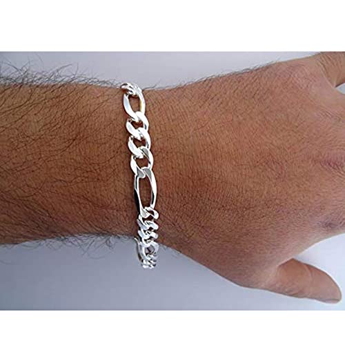 Solid Figaro Chain Bracelet for Men |8mm 925 Sterling Silver Bracelet - Lengths: 18.5cm, 19.5cm, 20cm, 21cm, 23cm