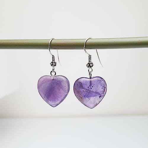 Heart-Shaped Gemstone Earrings | Handmade Sterling Silver Dangle Drop earrings - Jewelry for Women