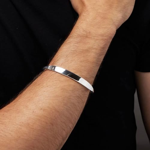 925 sterling silver id torque bangle bracelet on male model