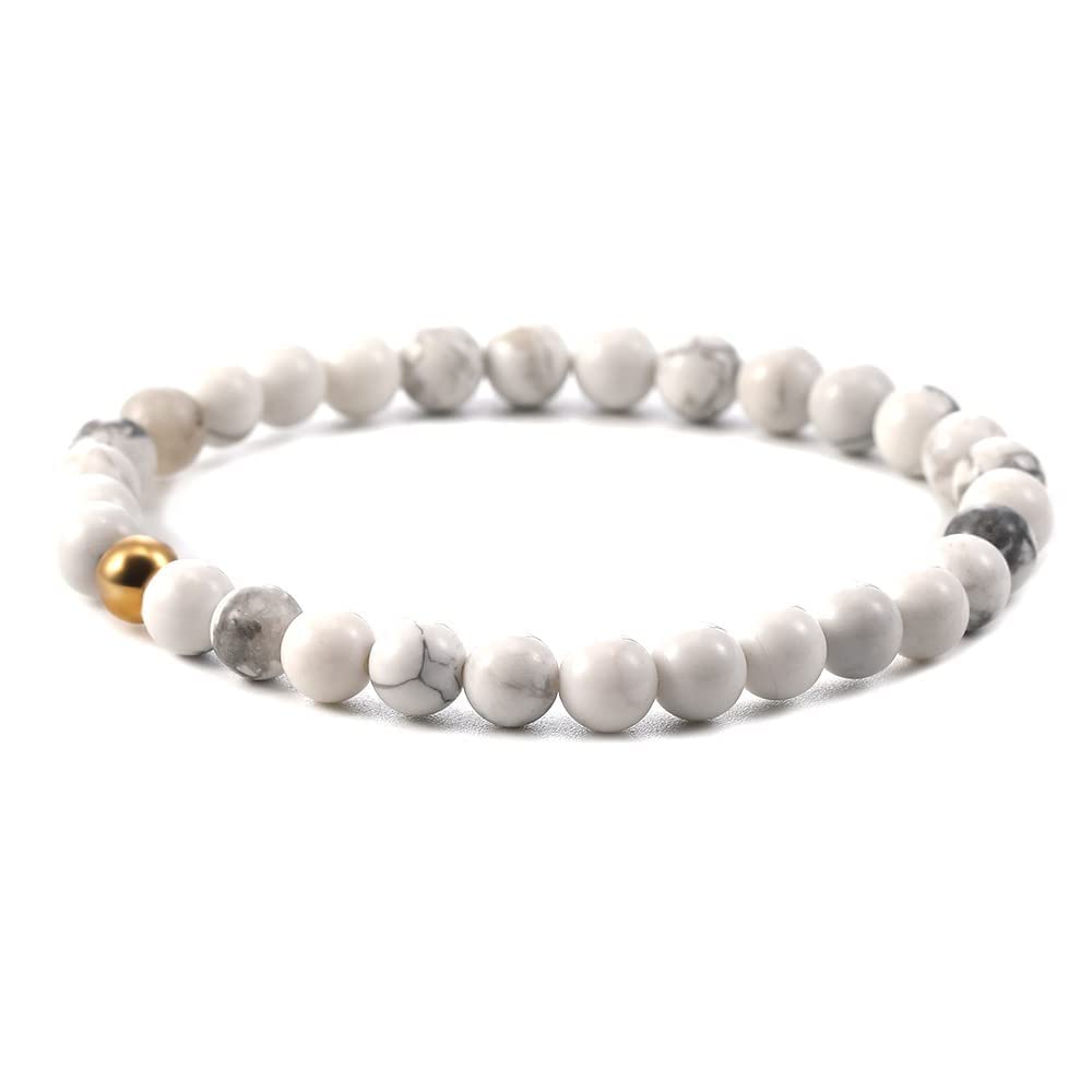 Gemstone Beaded Bracelet | White Turquoise Crystal Healing Stretch Bracelet for Women