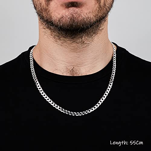 Men's Solid 925 Sterling Silver Chain Necklace | 6.2mm Curb Chain Available in Lengths 40cm to 70cm | High-Quality Italian Silver