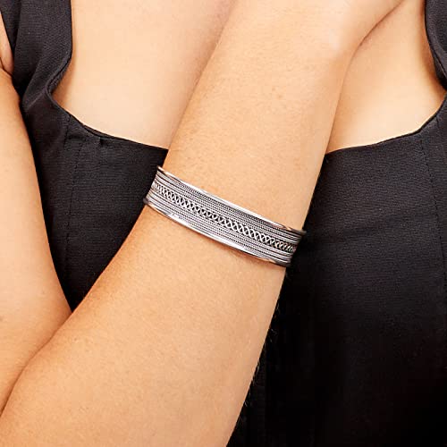 925 Sterling Silver Braided Cuff Bangle on Female Model