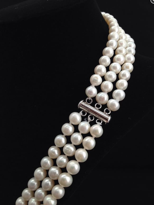 Triple Row AA Grade 7mm White Freshater Pearl Necklace for Women