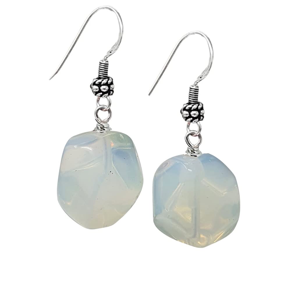 Unique Shape Faceted Sea Opal Gemstone Drop Earrings