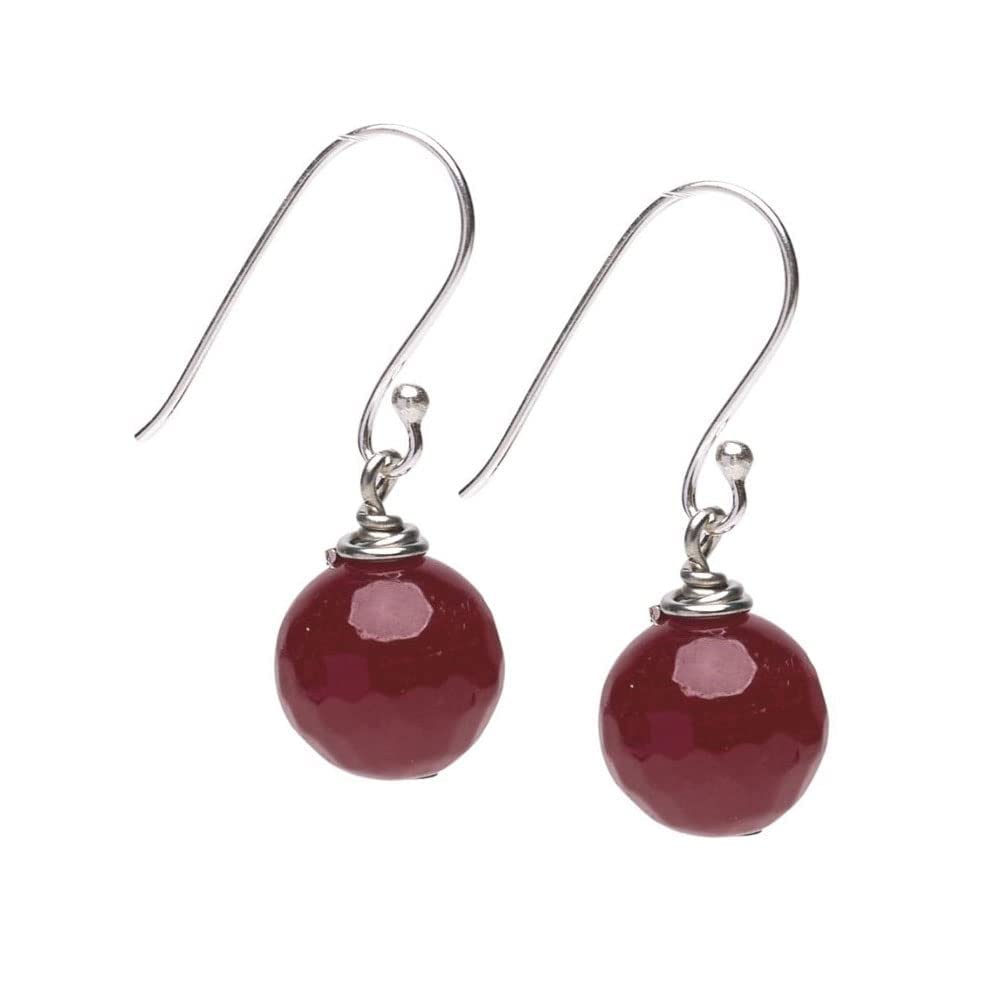 Deep Rose Agate 12mm Faceted Bead Gemstone Dangle Drop Earrings