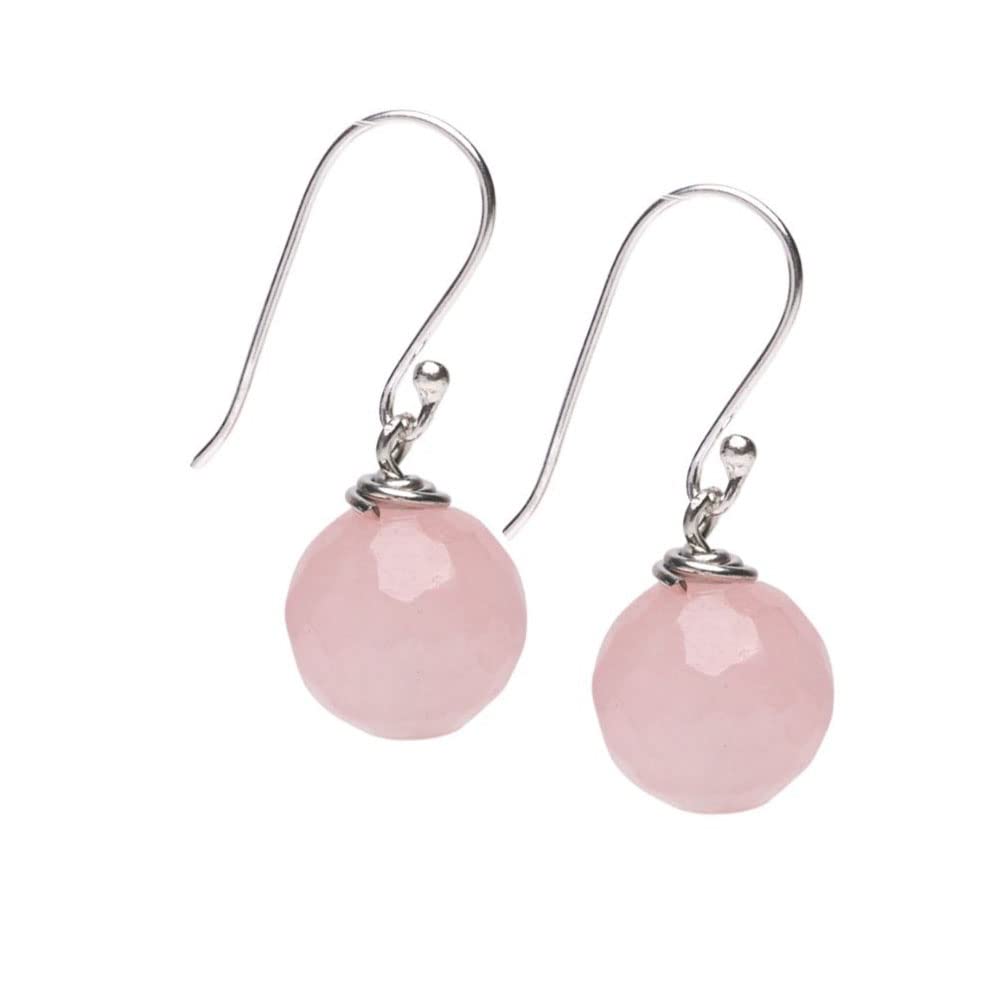 Pink Rose Quartz 12mm Faceted Bead Gemstone Dangle Drop Earrings