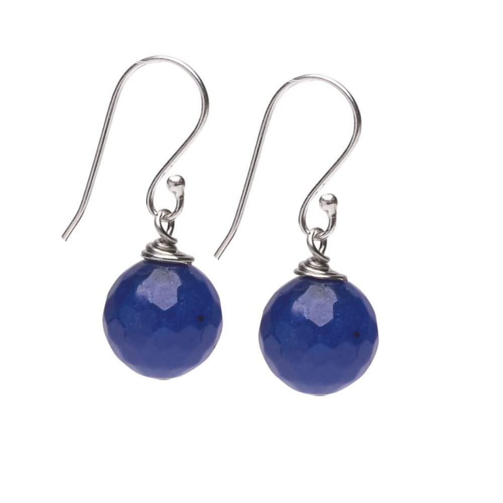 Blue Agate 12mm Faceted Bead Gemstone Dangle Drop Earrings