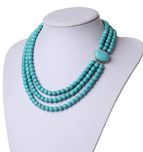 Triple Strand Turquoise Necklace | Handmade Artisan Jewelry with Blue Gemstones for Women