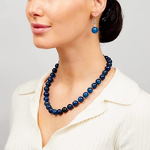 Blue Agate Gemstone Necklace on Female Model