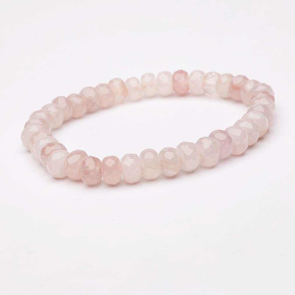 Gemstone Beaded Bracelet | Handmade Faceted Rose Quartz 8mm Crystal Stretch Bracelet for Women