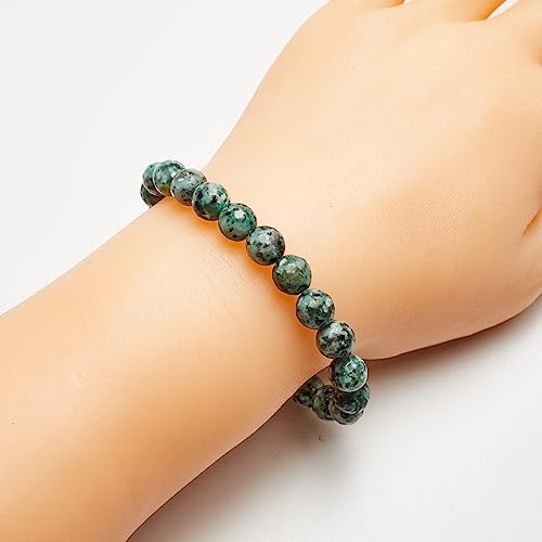 African Turquoise 8mm Beaded Gemstone Stretchy Bracelet on Female Model