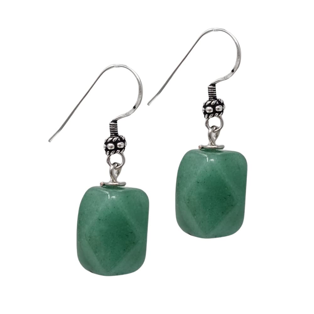 Unique Shape Faceted Green Aventurine Gemstone Drop Earrings
