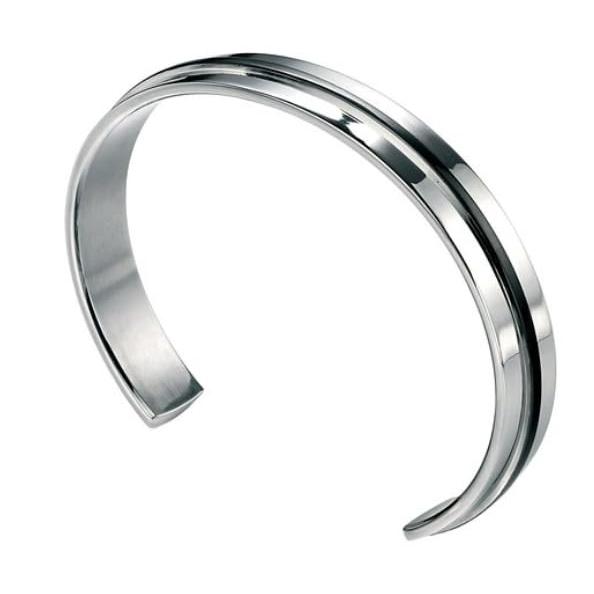 Black enamel stripe 925 sterling silver bangle bracelet