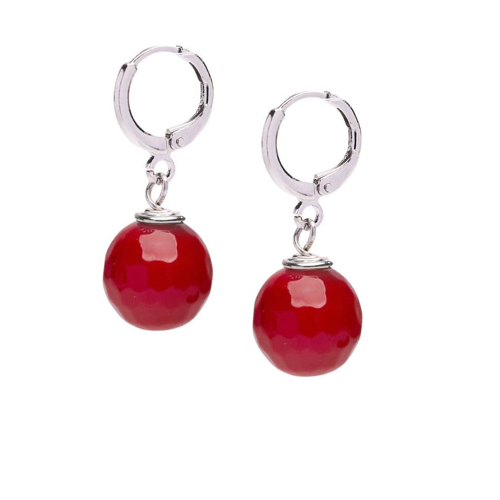 Red Agate 12mm Gemstone Bead Leverback Earrings