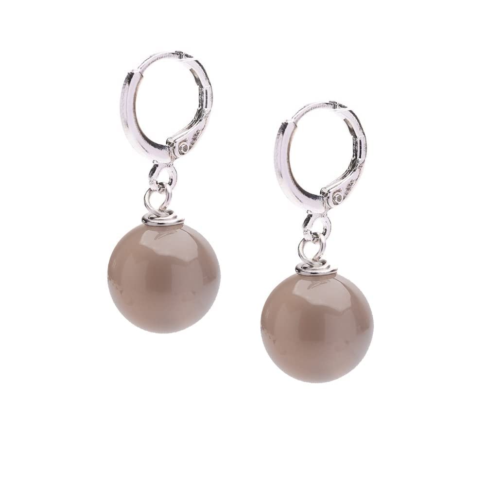 Grey Agate 12mm Gemstone Bead Leverback Earrings